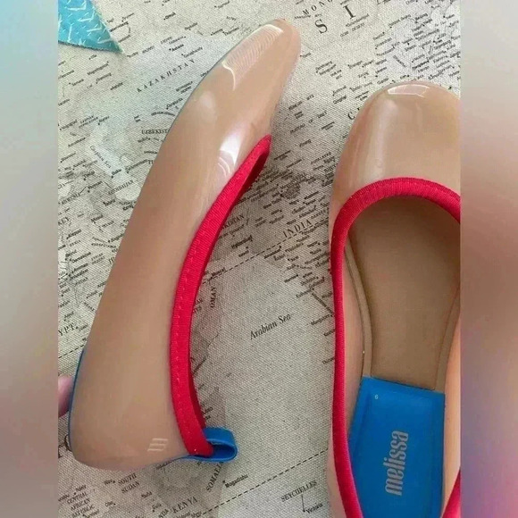 Mini Melissa Lance AD BEIGE/RED/BLUE Ballet Flats Size 7 - Picture 7 of 10